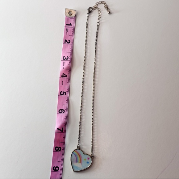 Lenticular Heart Necklace Rainbow Unicorn Flip Image Silver Tone - Picture 6 of 6